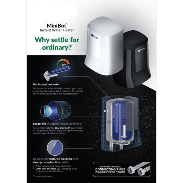 AO SMITH MINIBOT 3 LITRE 5 STAR VERTICAL INSTANT GEYSER WITH CUTTING EDGE TECHNOLOGY (WHITE) - Image 2